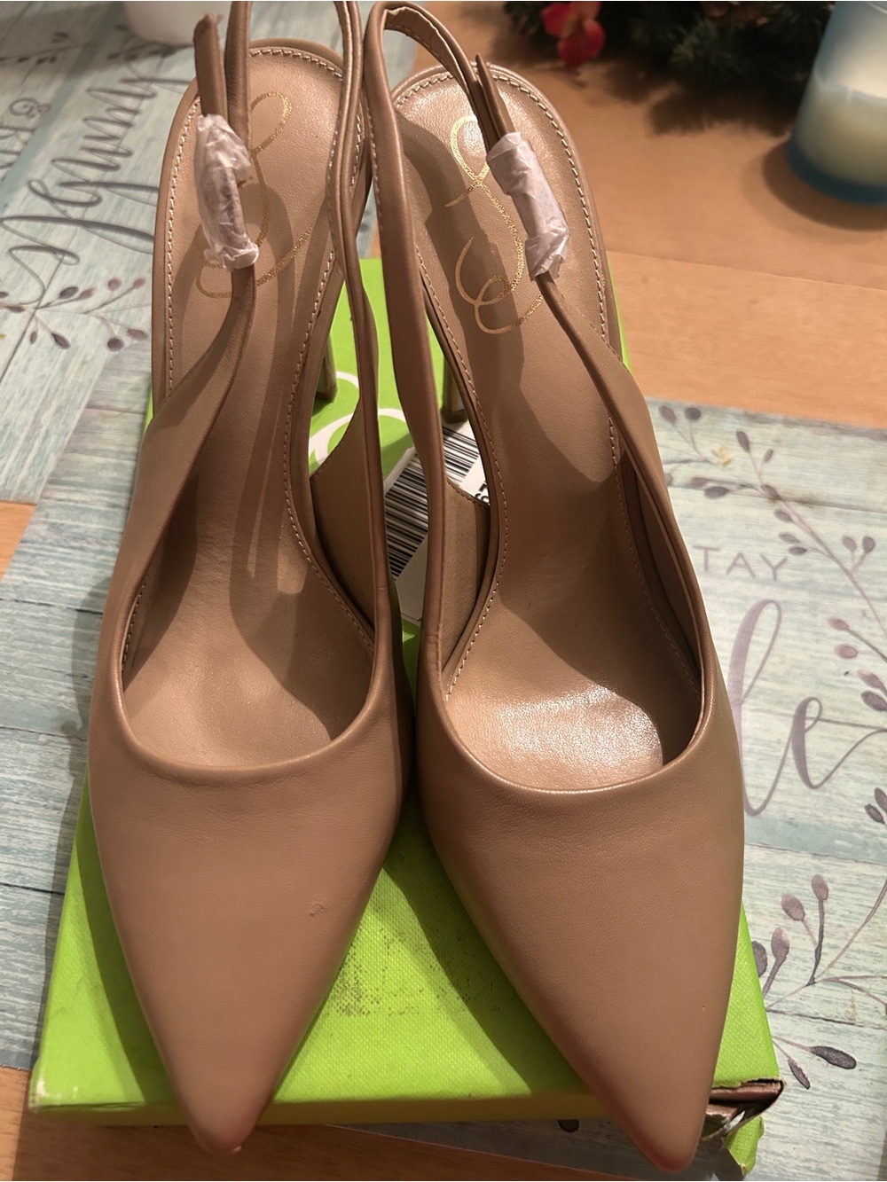 Sam Edelman Beige Slingback Pointed Toe Heels - Picture 8 of 11